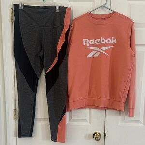 Reebok Coral Sweatshirt and Gray Leggings Set